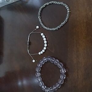 3 silver grey bracelets
